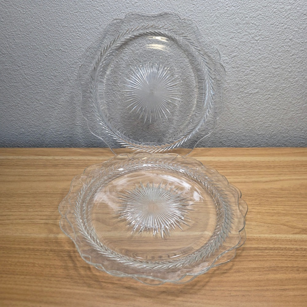 3 Vintage Jeannette Sunburst "Herringbone" Dinner Plate 9 3/8" Depression Glass